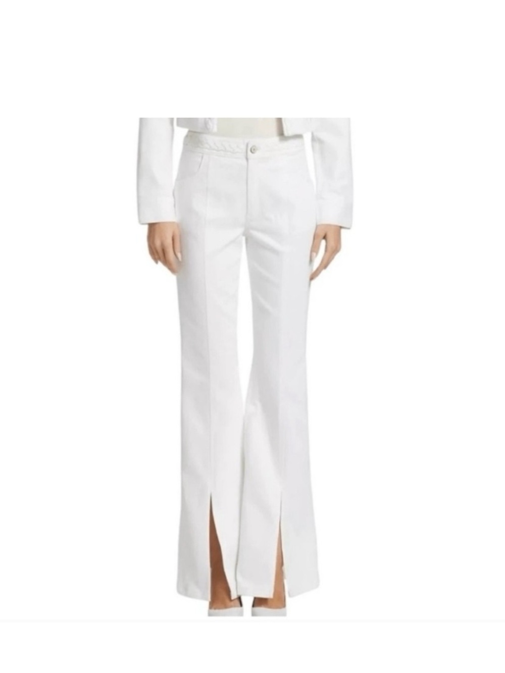 Cinq a Sept Shanis Split Hem High Waist Flare White Denim Pant Size 10 NWT